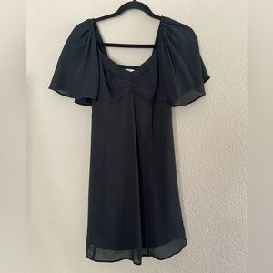 Abercrombie & Fitch Black Babydoll Milkmaid mini dress flutter sleeves Sz S LBD